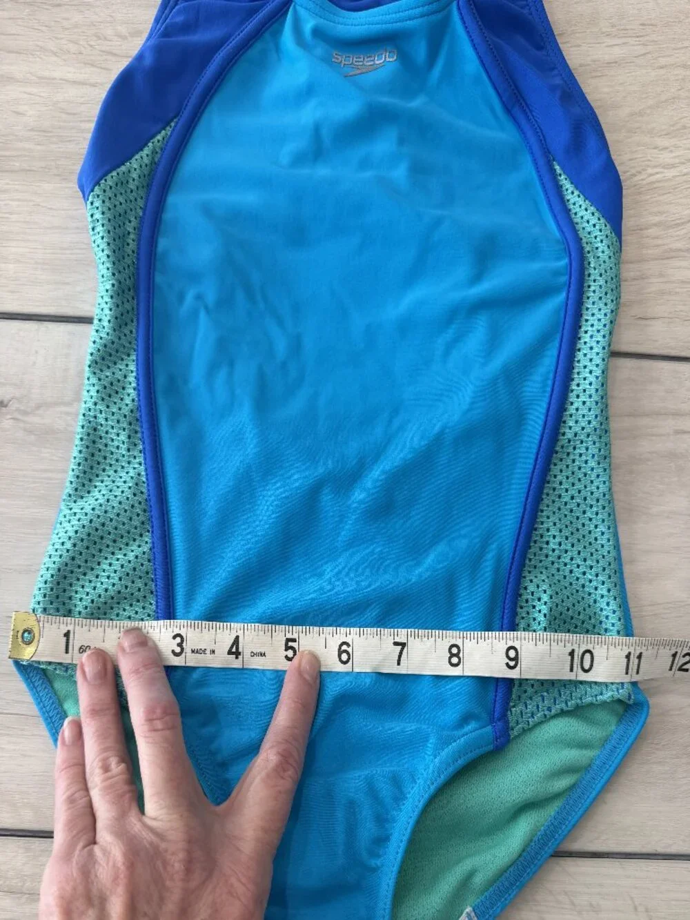 Speedo Girls Size 8 Athletic One Piece Swimsuit Blue Sport Racerback Colorblock